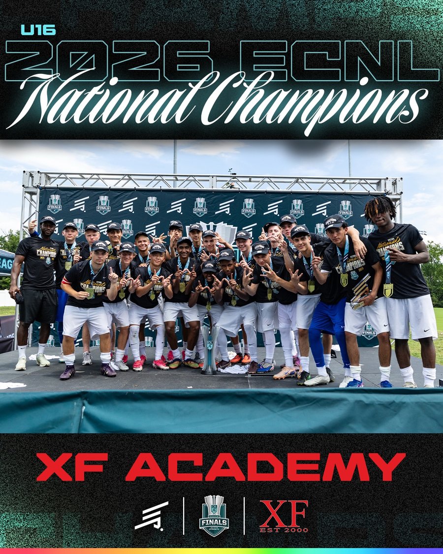 XF Academy team photo — U16 2026 ECNL National Champions